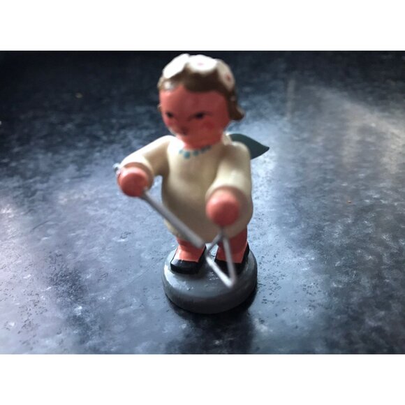 Vintage Christmas Wooden Music Angel Playing The Triangle Erzgebirge Made In Ger - Picture 2 of 8